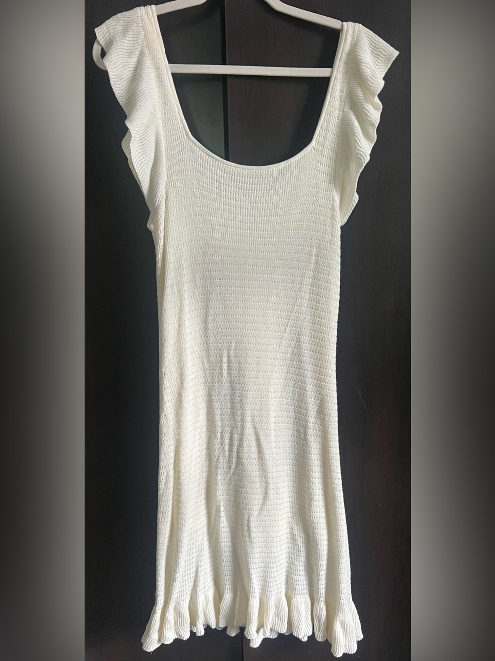 House of Harlow 1960 Crochet Ruffle Sleeve Sweater Dress